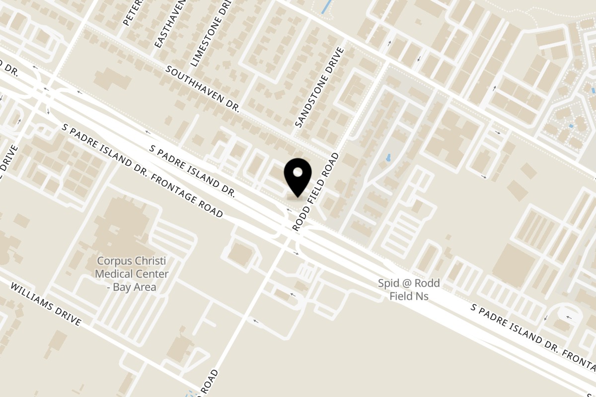 Map showing the location of Sufi Kabob on 7150 S Padre Island Dr Suite 104 in Corpus Christi